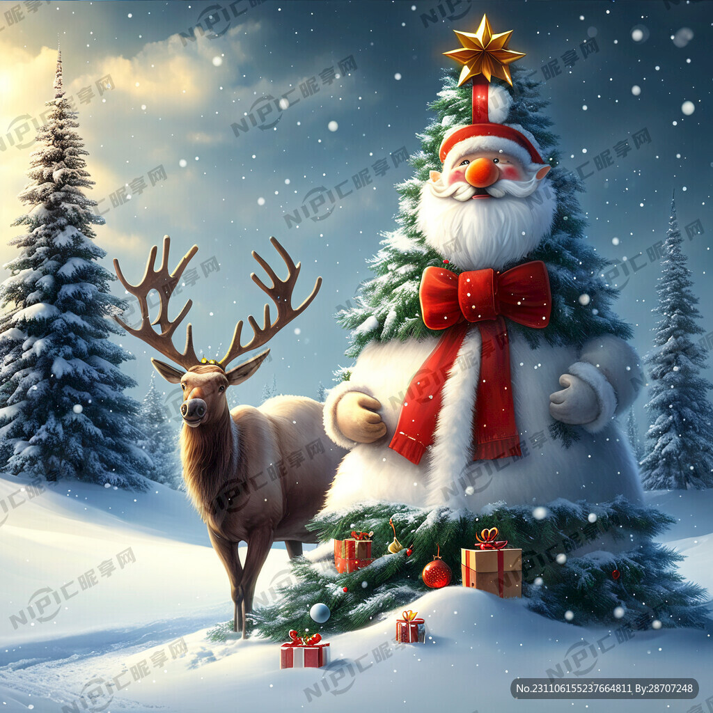 唯美 圣诞树 圣诞老人 雪景