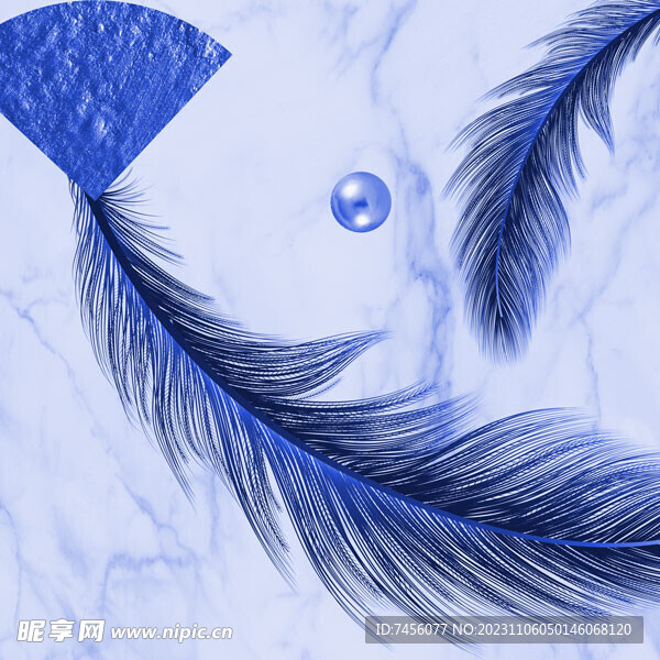 蓝色羽毛轻奢挂画装饰画