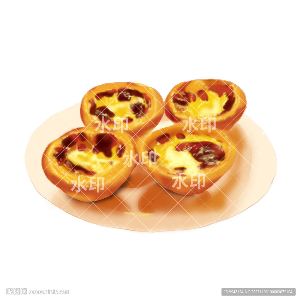 蛋挞盘挞甜品手绘卡通插画