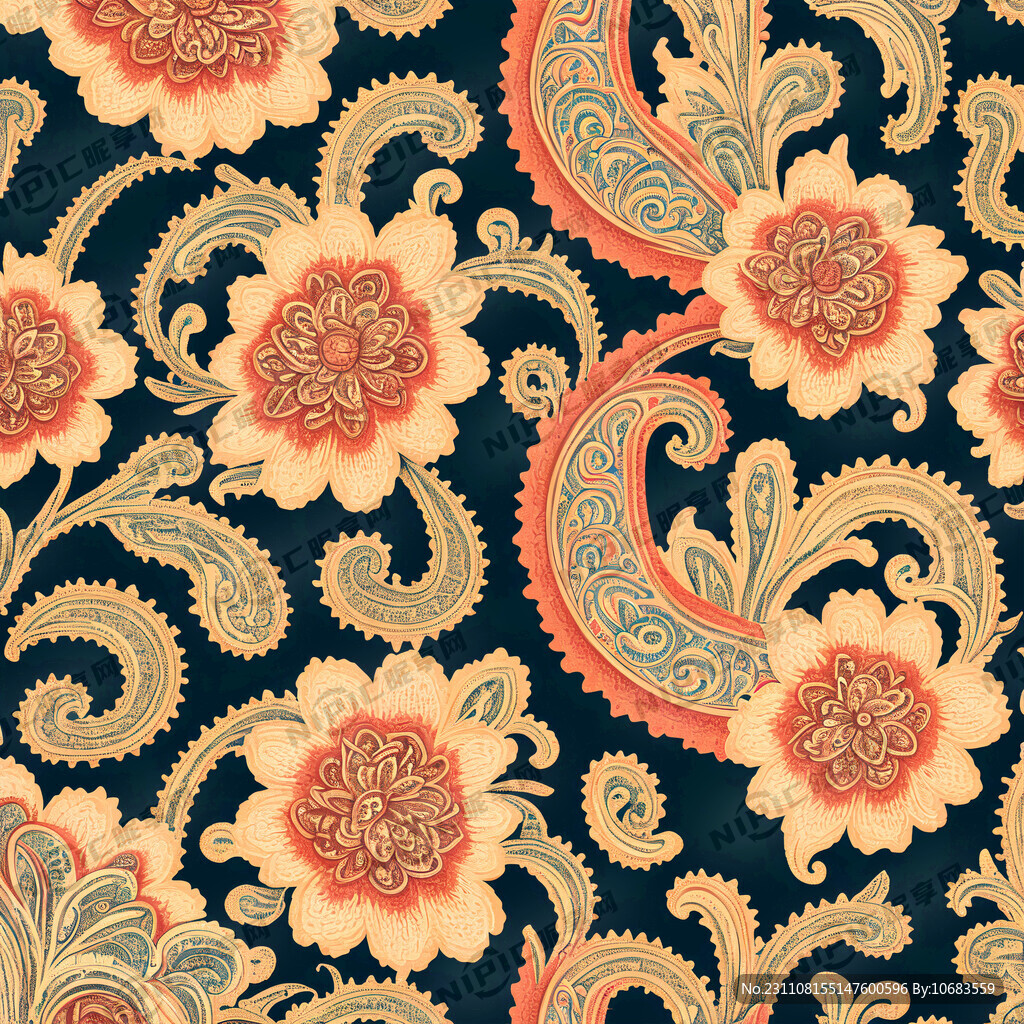 复古佩斯利花纹无缝
