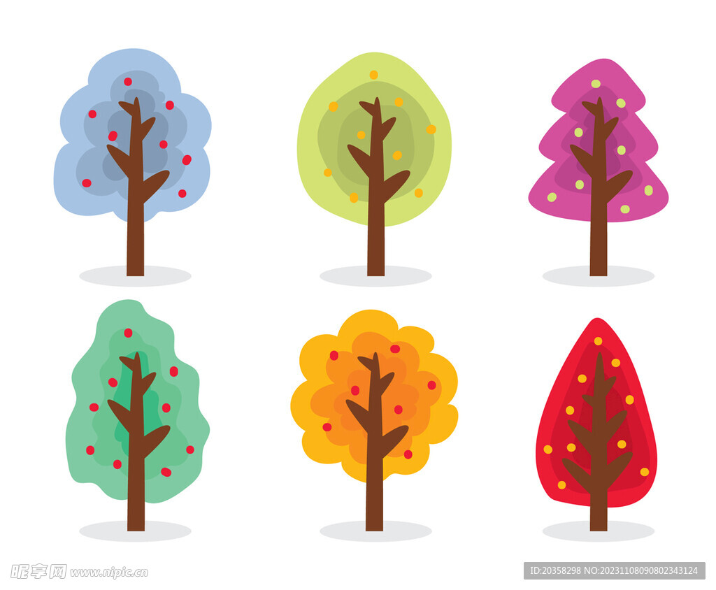 彩色卡通树矢量