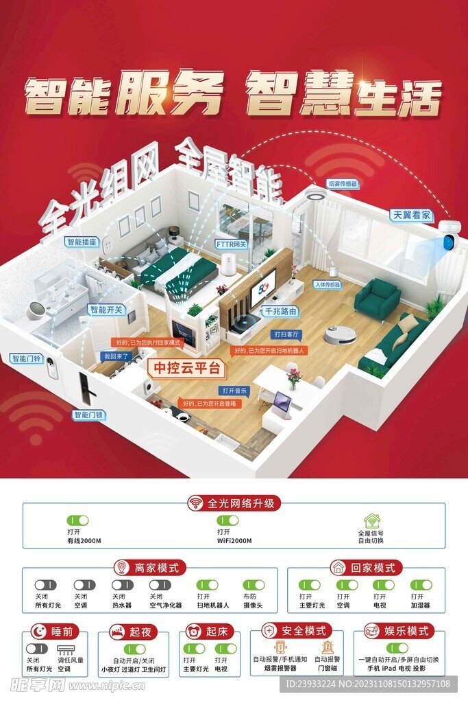 红色宽带升级智慧家庭营销海报