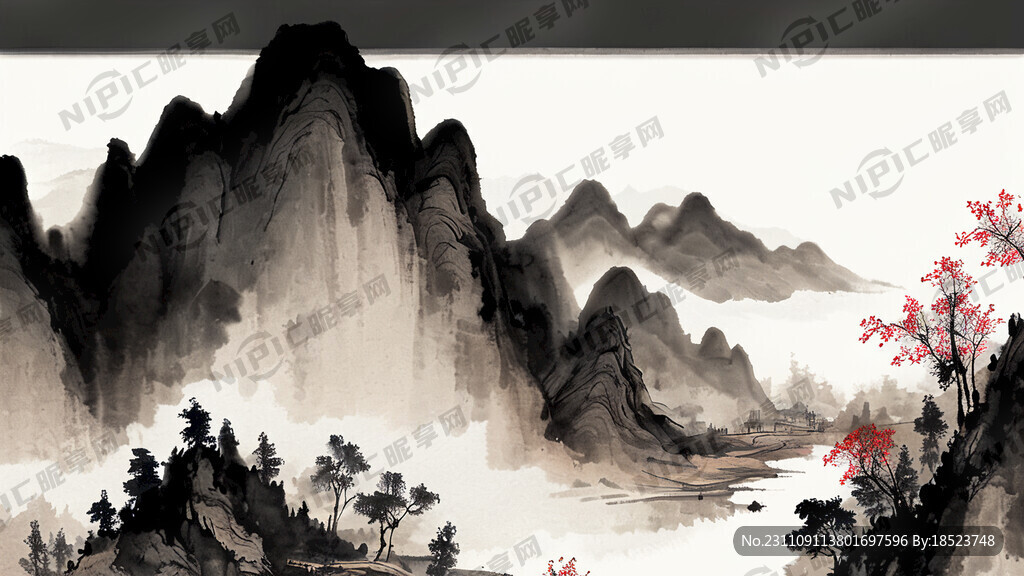 山谷 中国风 中国画 山水