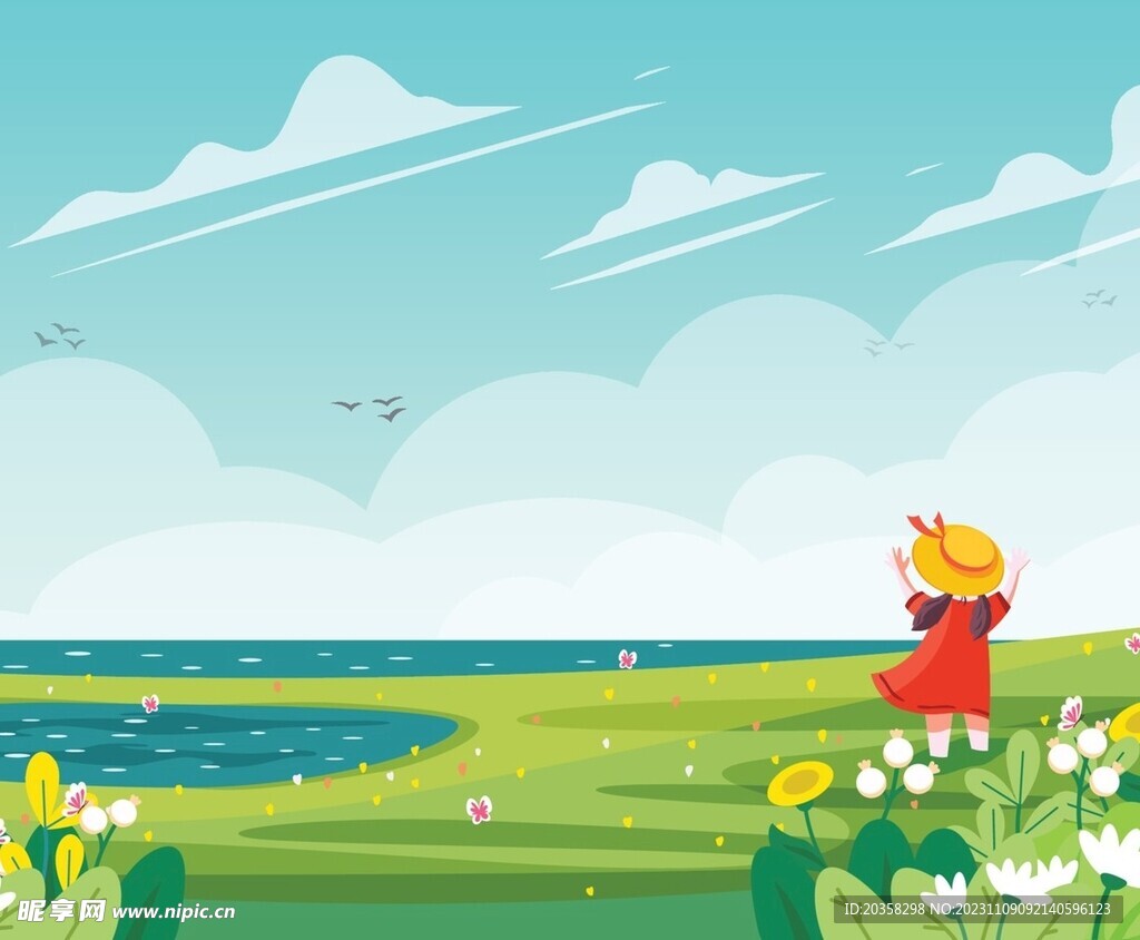 美丽的春天风景的小女孩