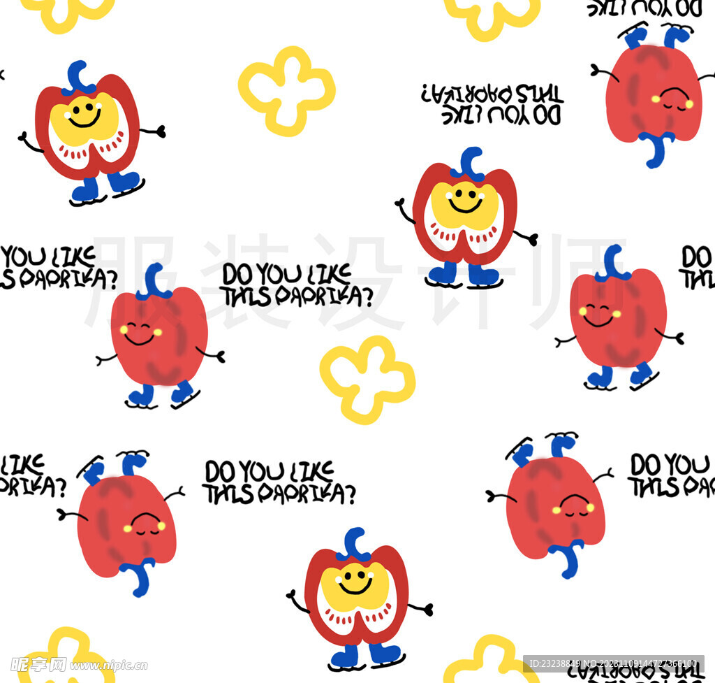 可爱卡通趣味苹果花图案