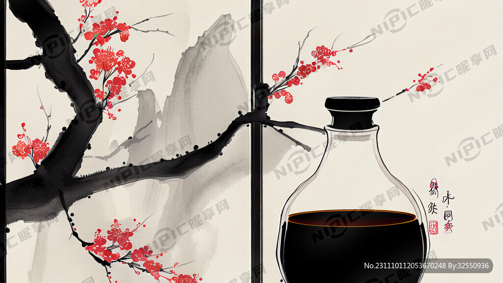 中国传统酱油制作流程 插画