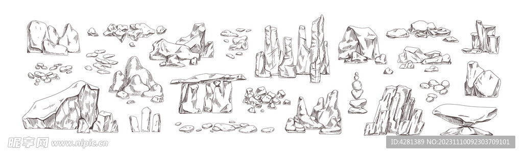 岩石线描插画