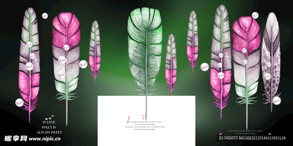 水彩羽毛唯美三联挂画装饰画