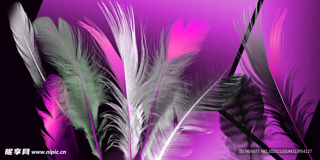 水彩羽毛紫色背景艺术挂画装饰画