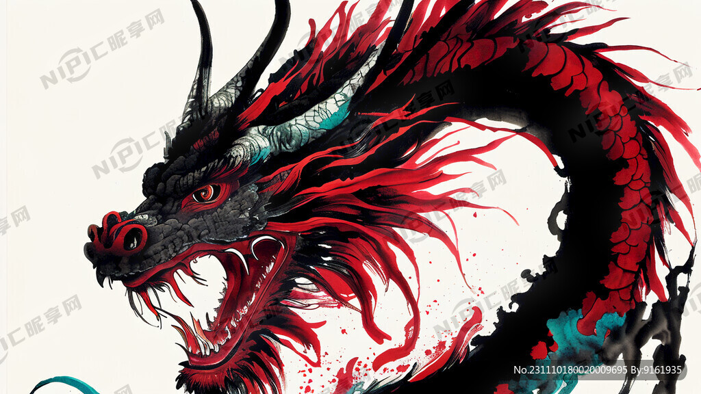 中国龙 深红色 细长的身体