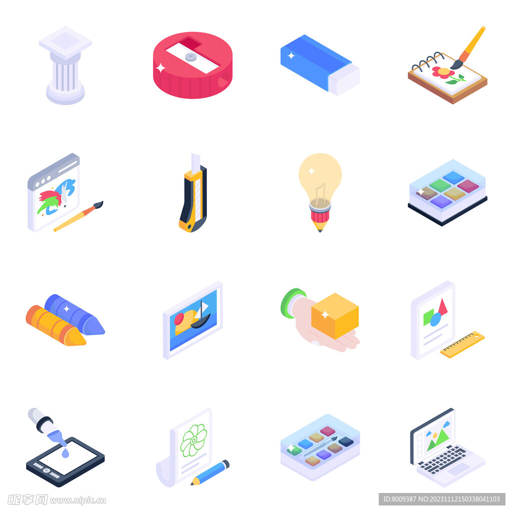 绘画工具等距图标
