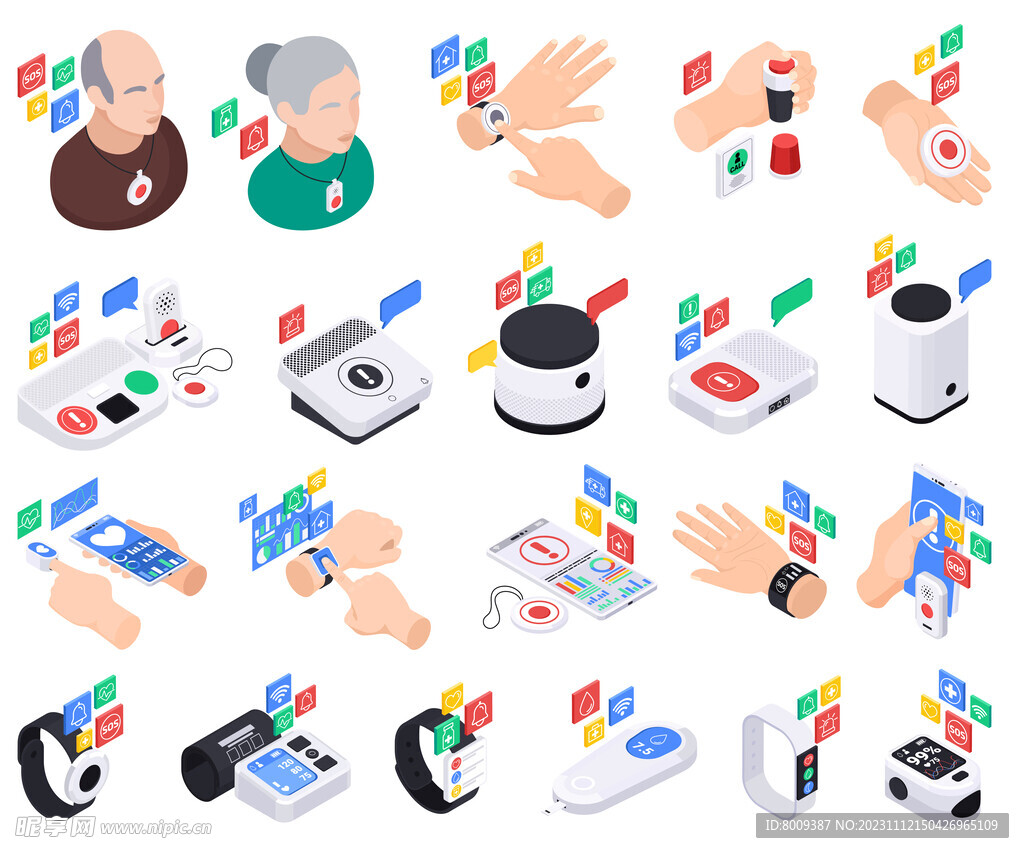 3D健康监测紧急警报图标插图