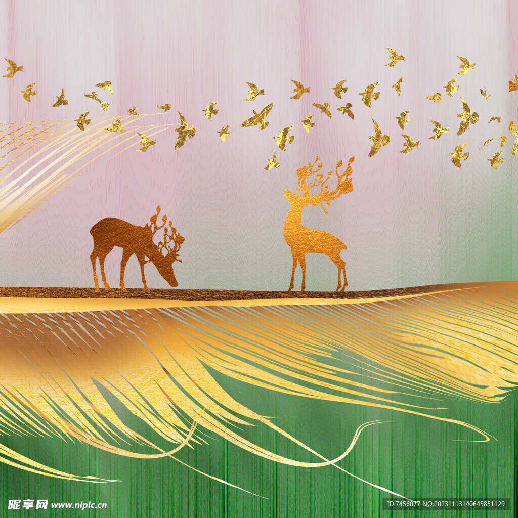 轻奢麋鹿风景画挂画