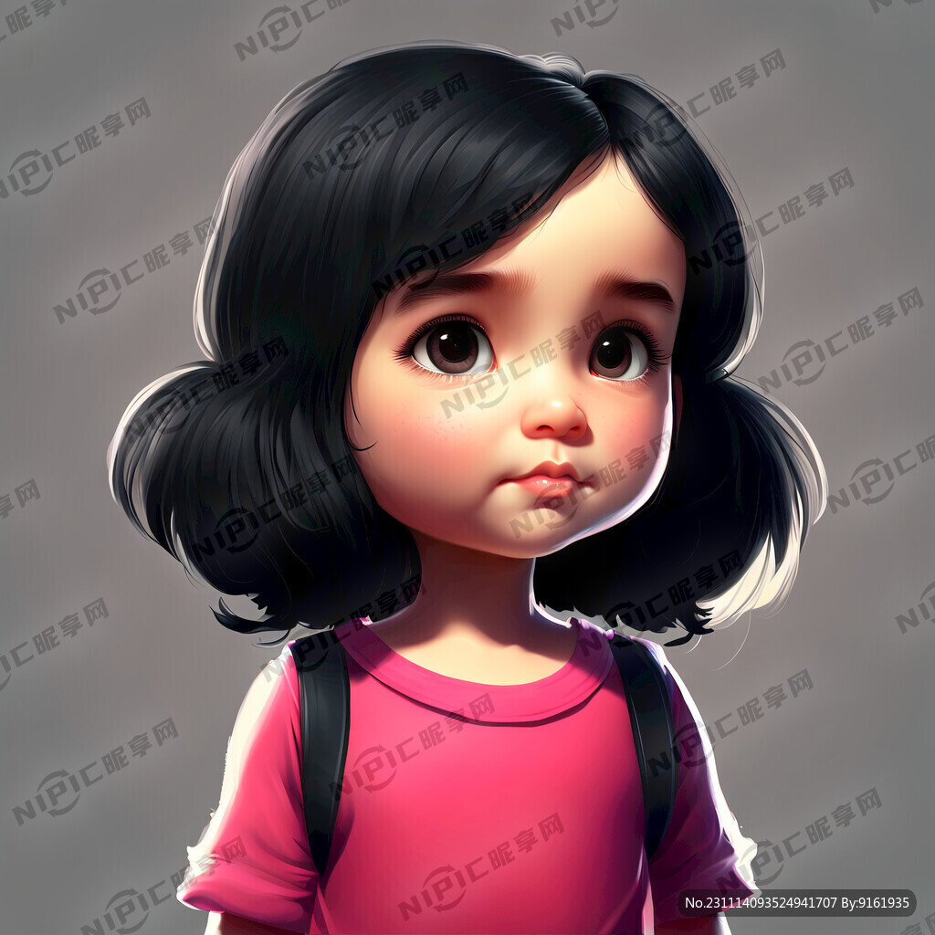 可爱卡通小女孩 黑色头发