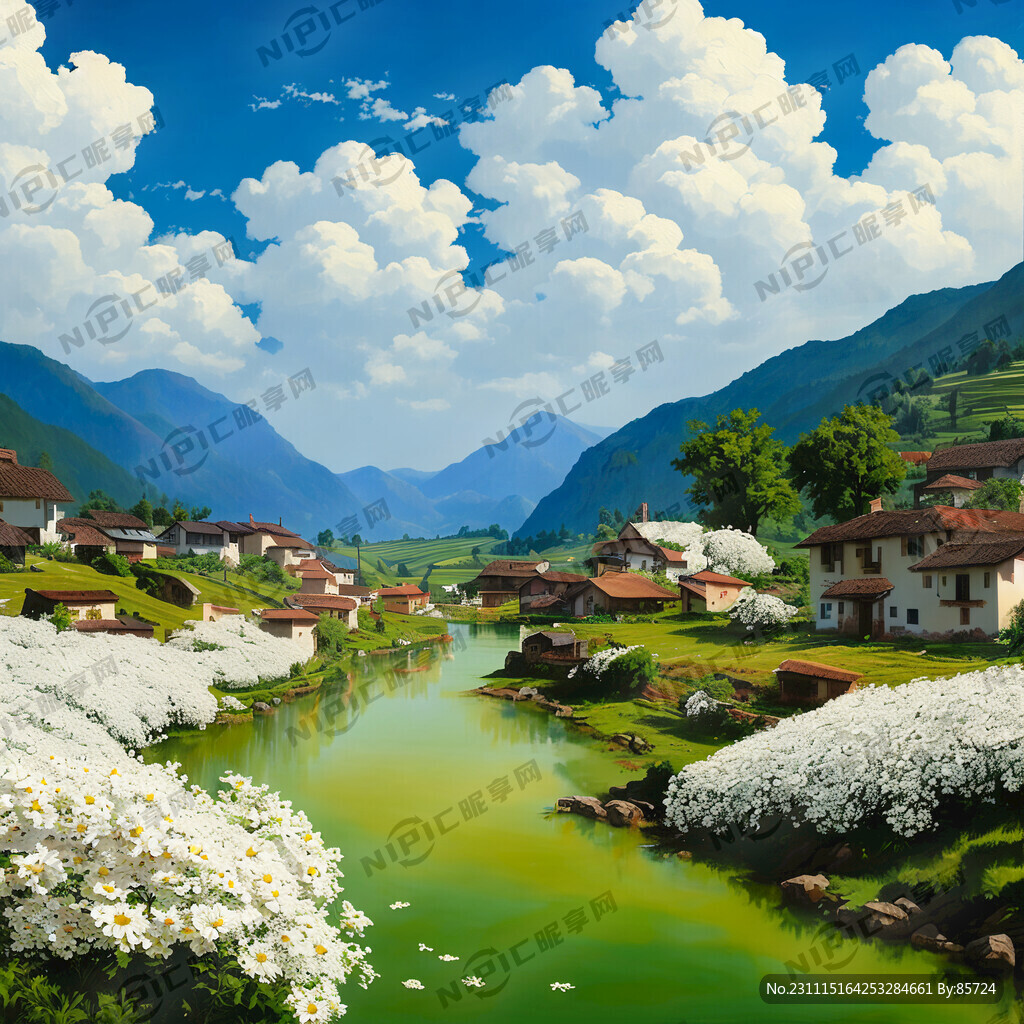 蔚蓝的天空中挂着几朵白花花的云