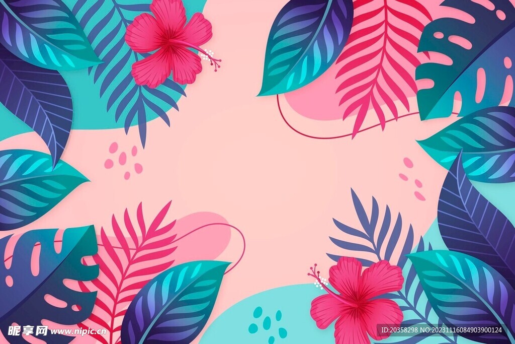 空间热带树叶变焦背景