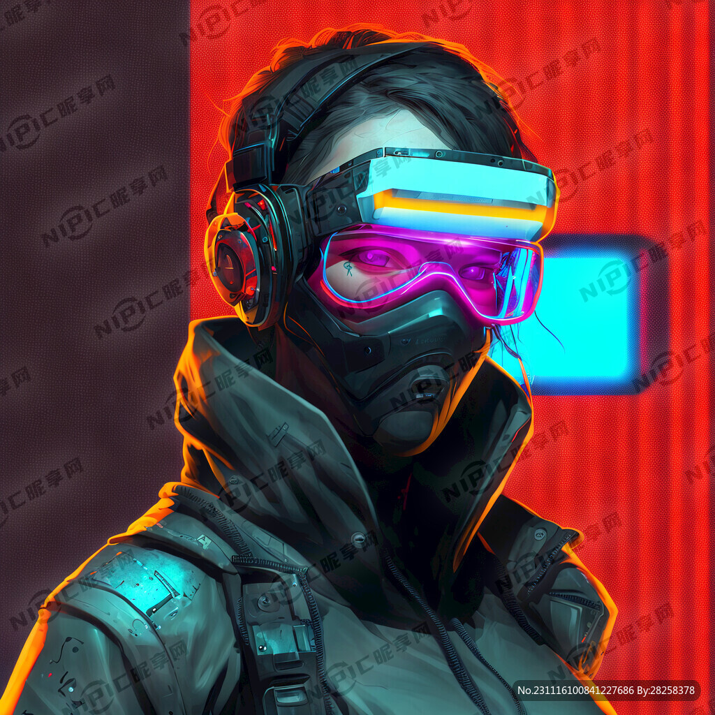 赛博朋克人物 戴科技眼镜 正面