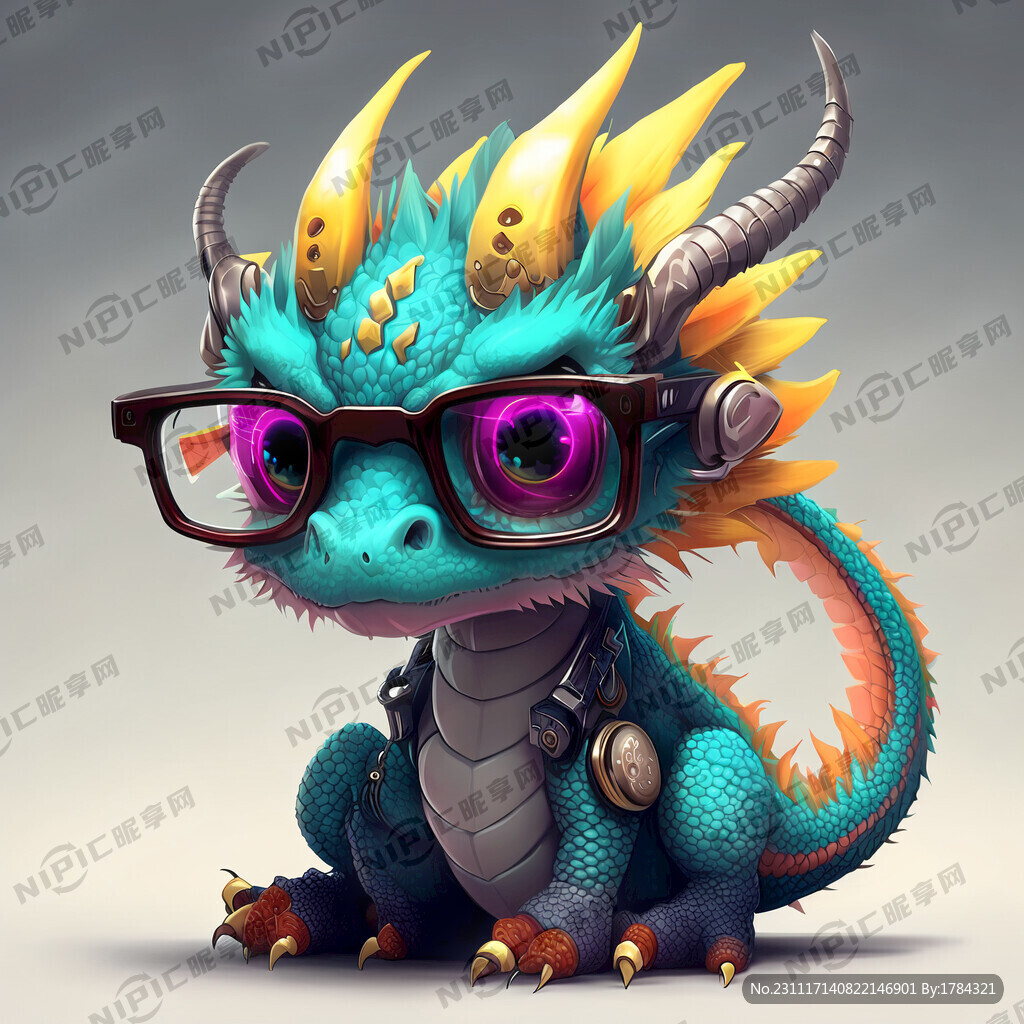 龙 戴眼镜 可爱 萌 赛博朋克
