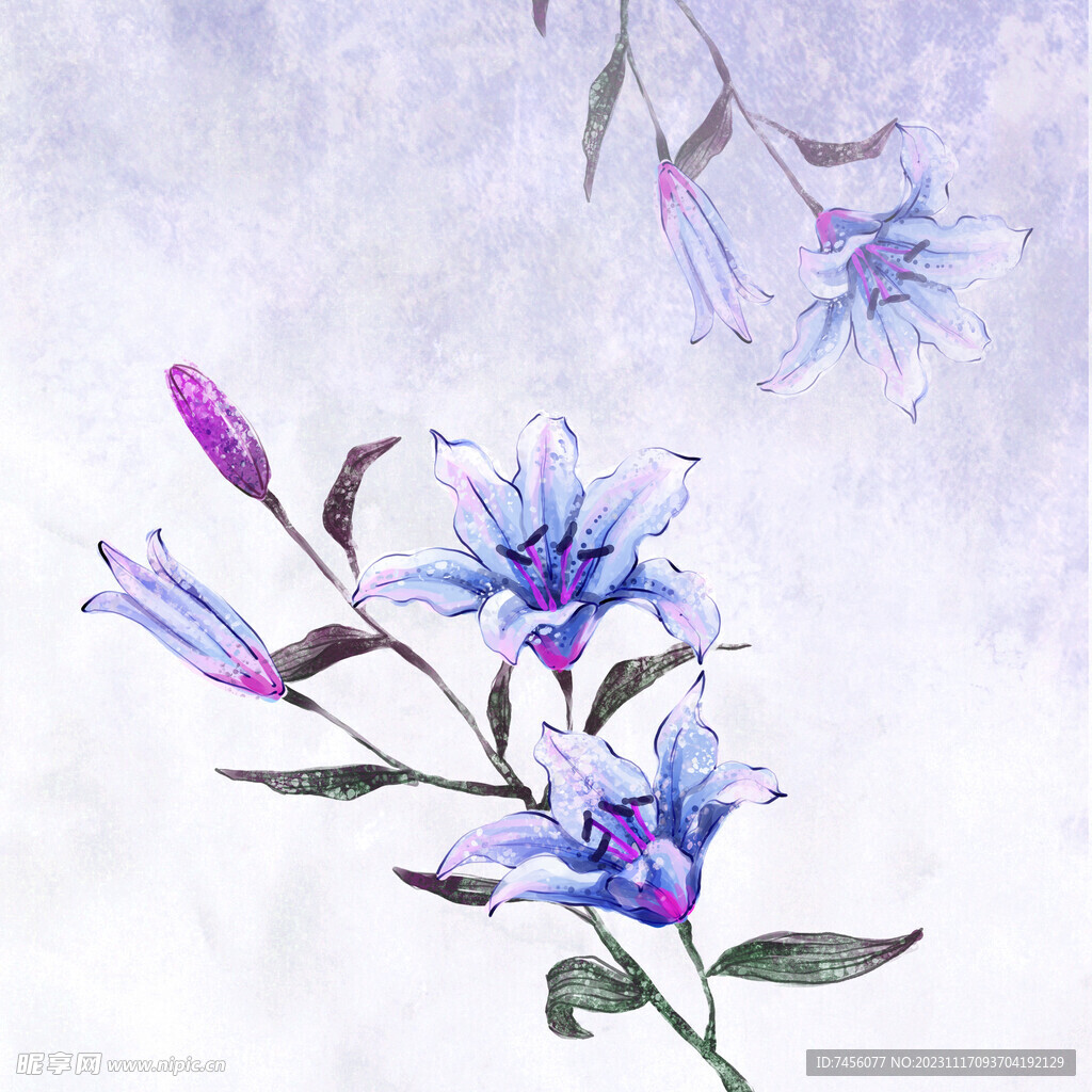 手绘紫色花卉挂画装饰画