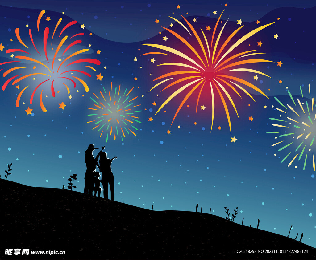 庆祝新年时观看烟花