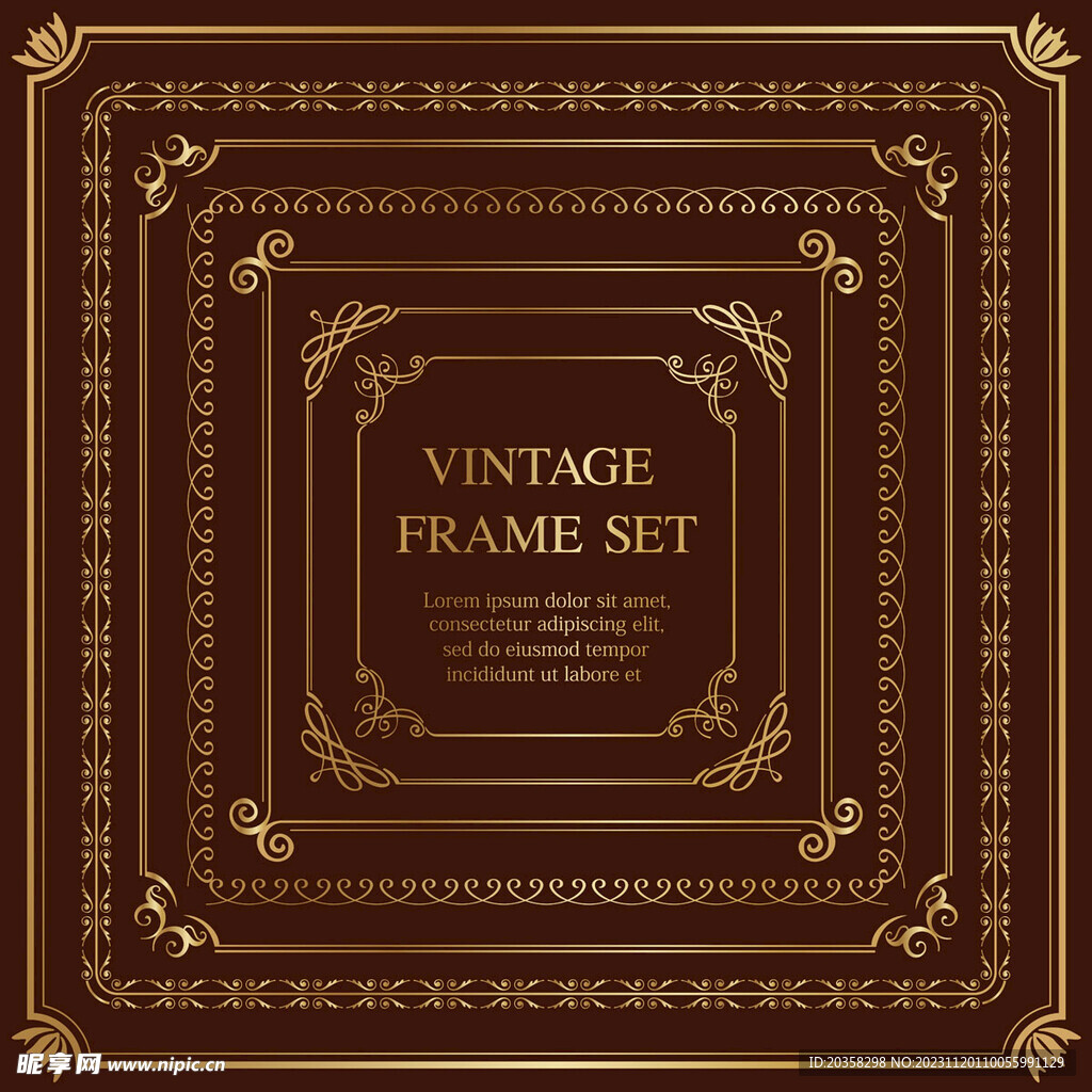金色方形复古框架