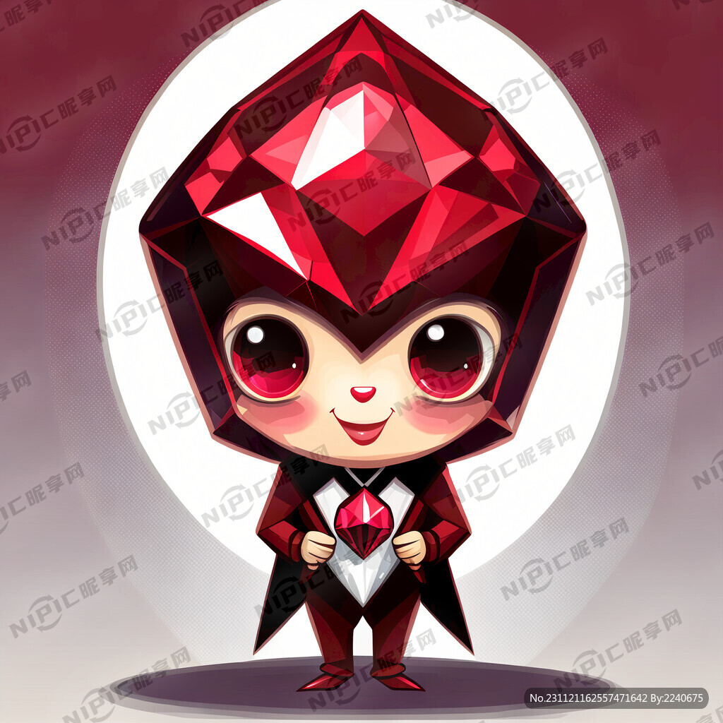 大红宝石拟人 可爱 矢量图