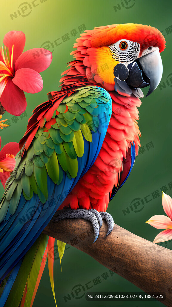 鹦鹉扭头站在树枝上