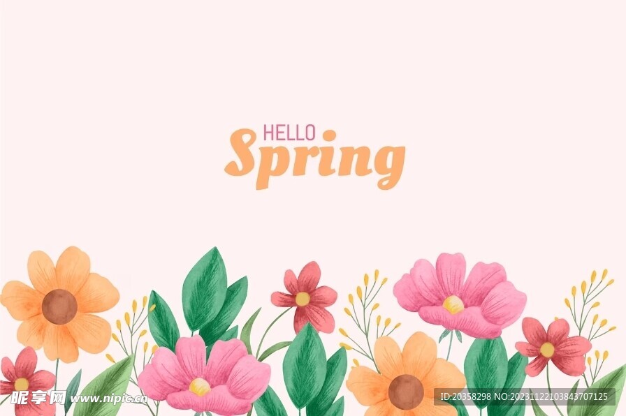 春天的水彩花卉背景