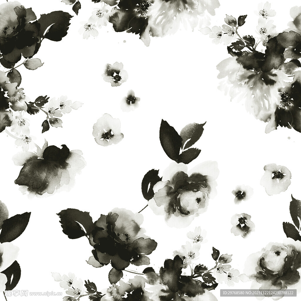 数码印花 水墨花