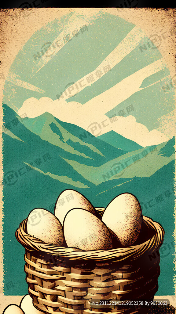 复古海报 一篮土鸡蛋 公社风格