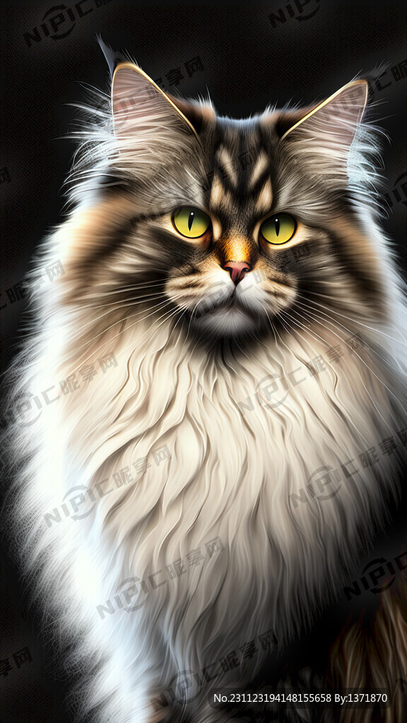 长毛猫 黑色背景