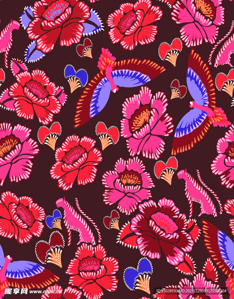 牡丹花 鸟 碎花