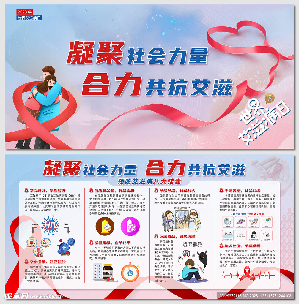 凝聚社会力量合力共抗艾滋病展板