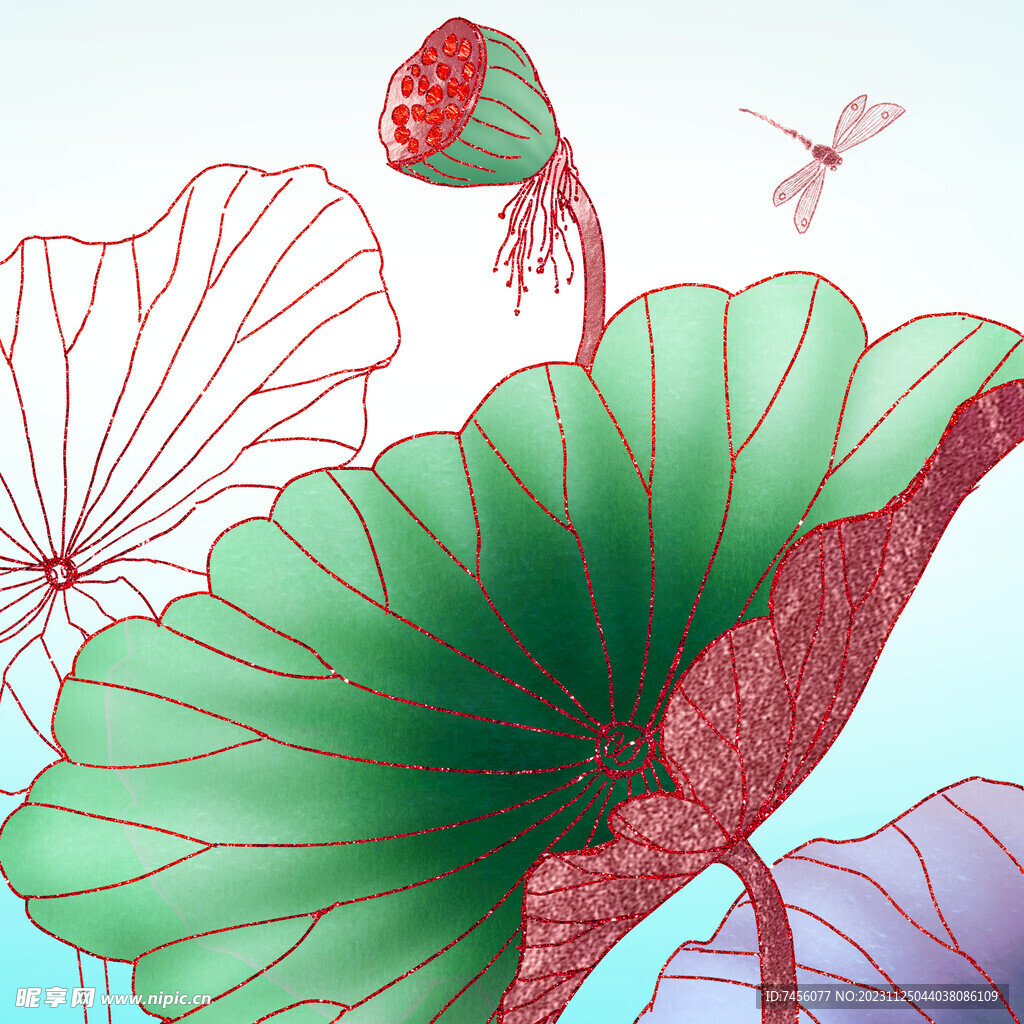 手绘荷花蜻蜓挂画装饰画