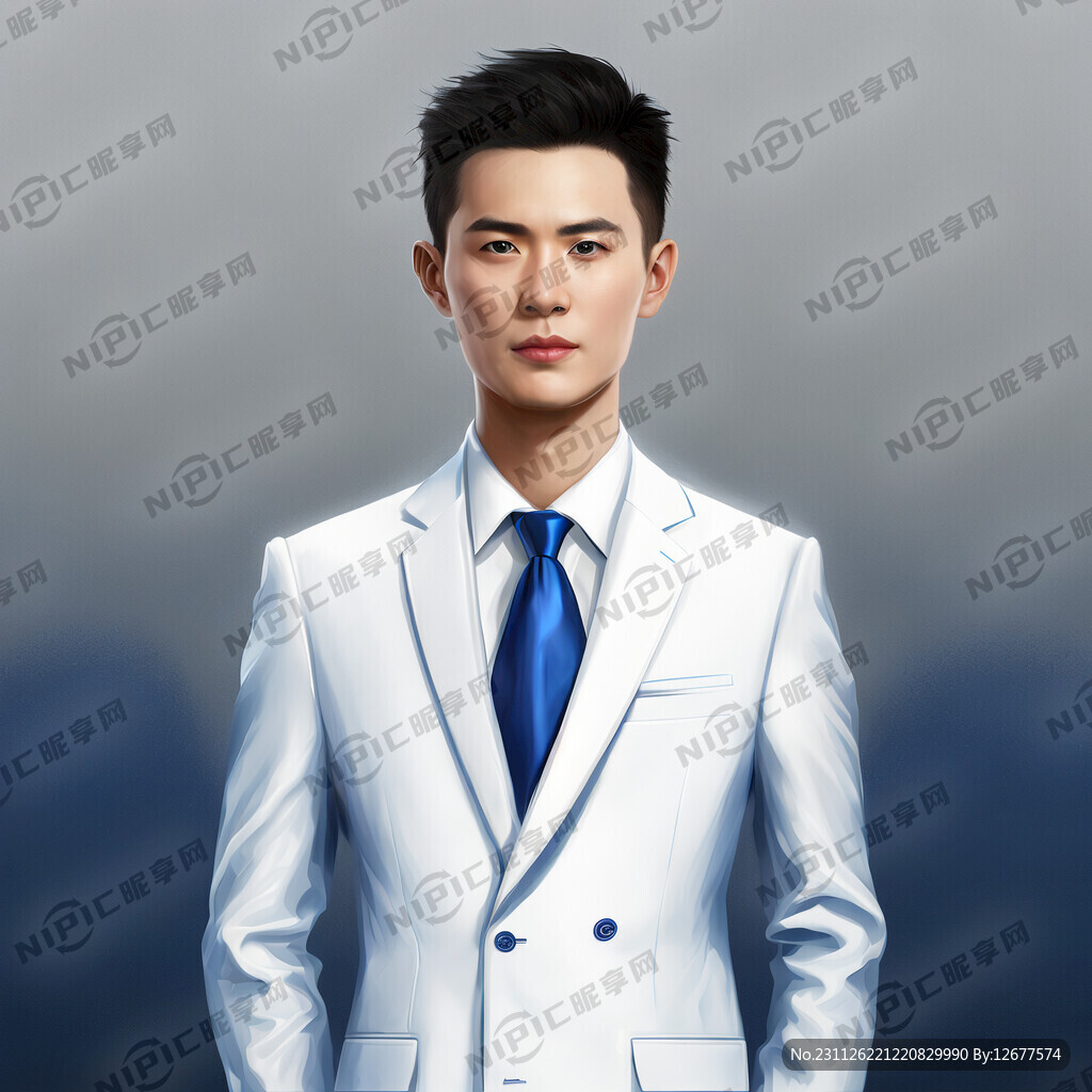 人物 全身 白衬衣蓝西服领带