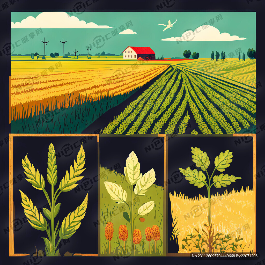 田地里种植着不同的农作物