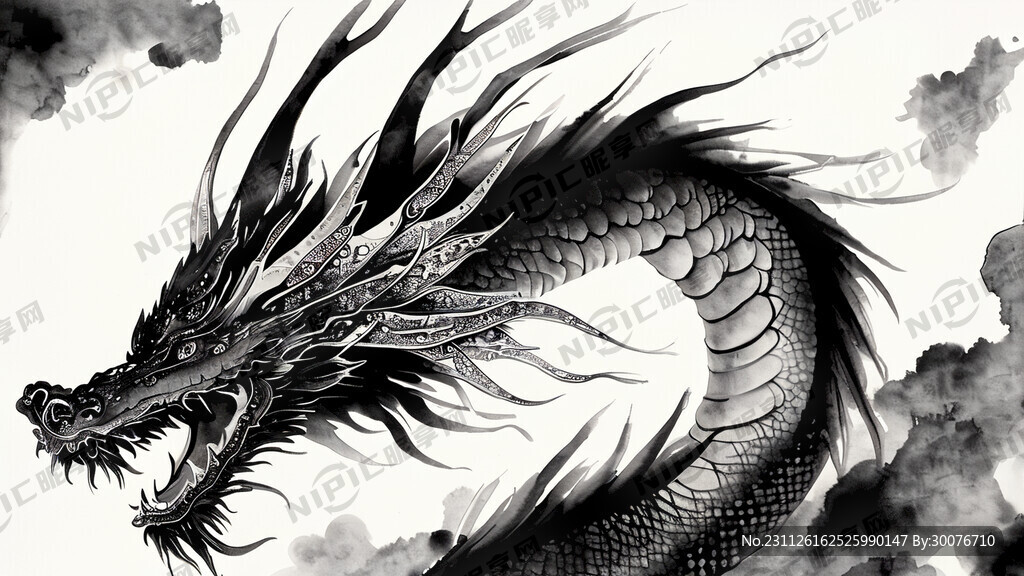 龙 黑白 生动 飞天 超清