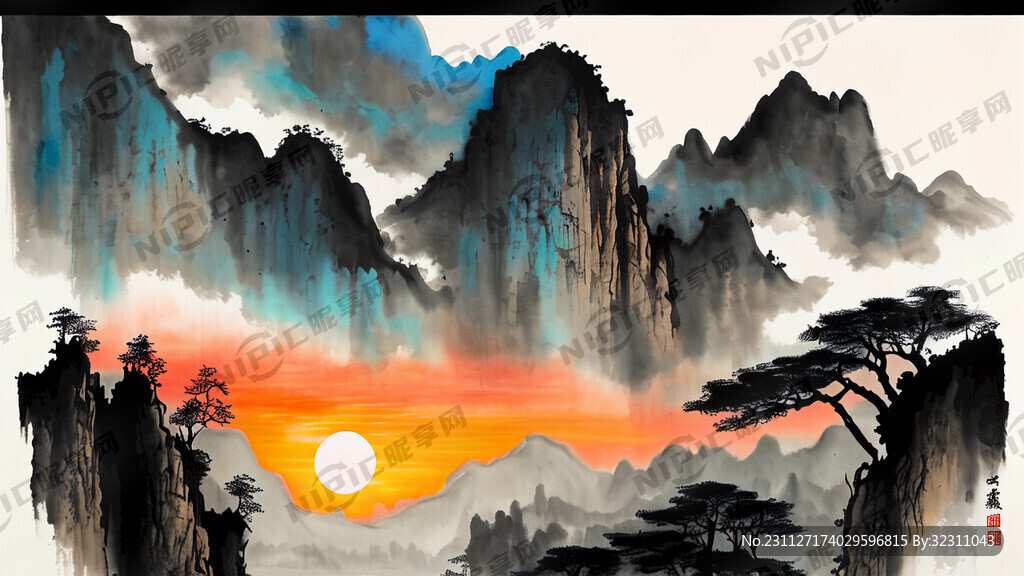 文化墙 两种颜色的生命树 日出