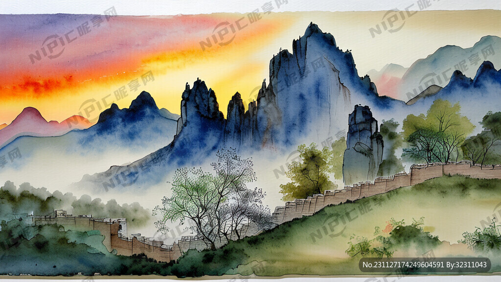 文化墙 两种颜色的生命树 日出