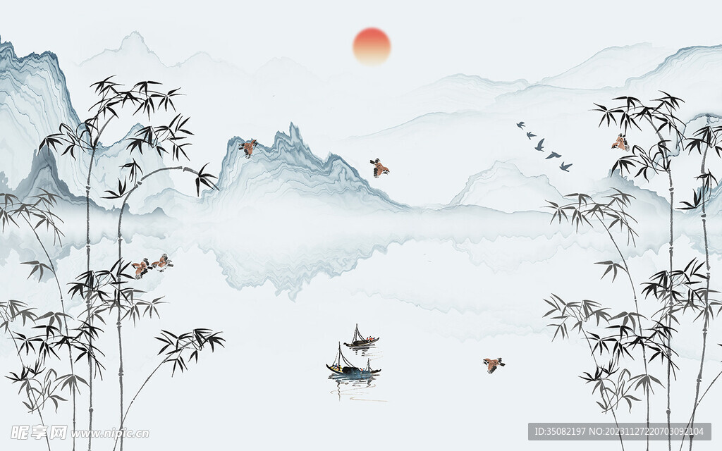 山水花鸟背景墙