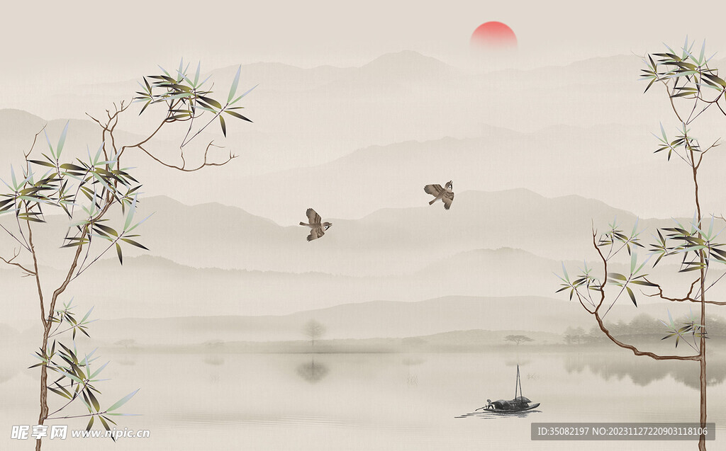 山水花鸟背景墙