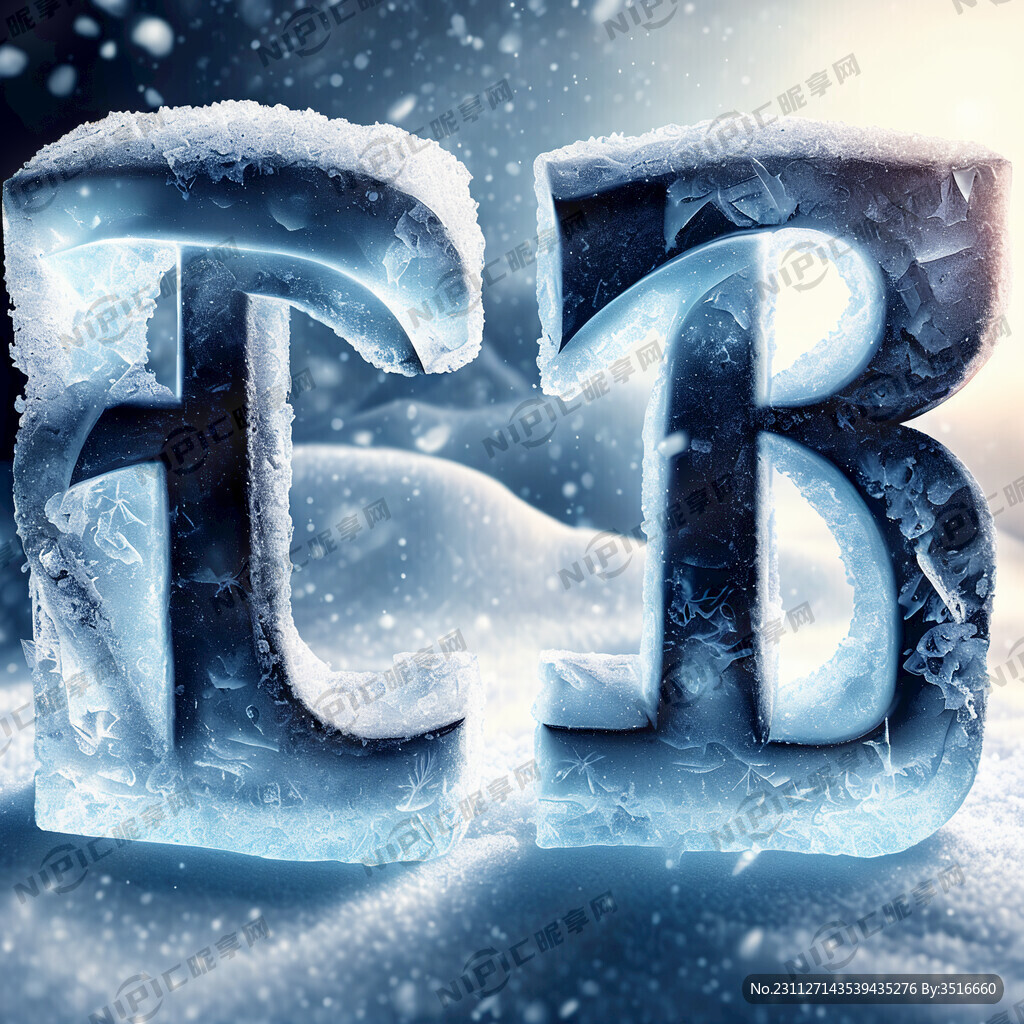冬至两个书法字 背景为冰雪背景
