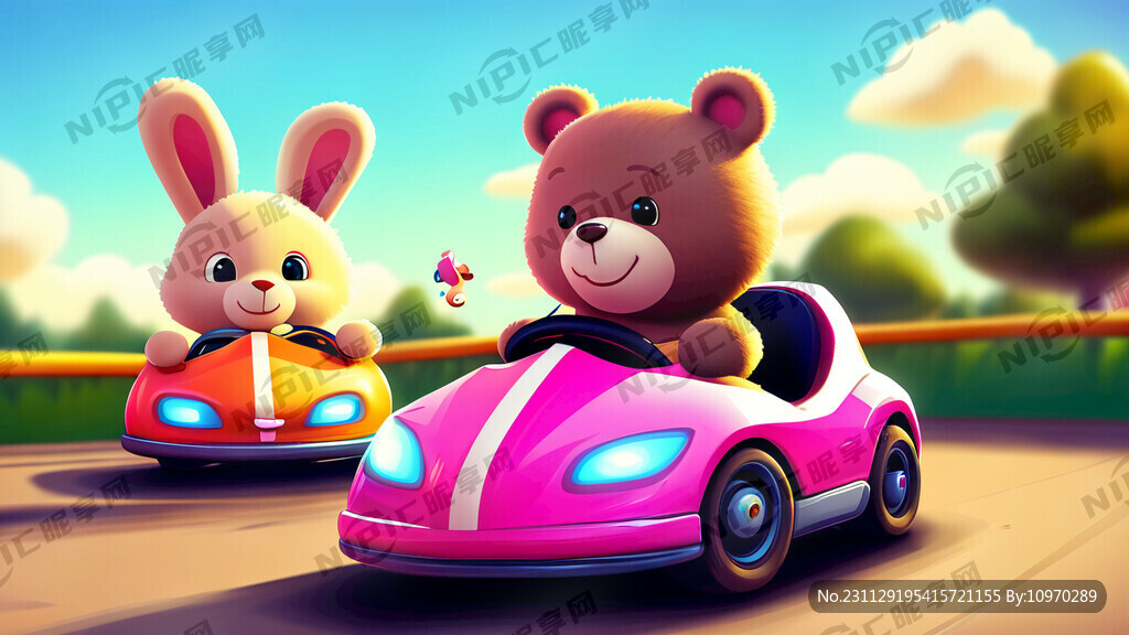 卡通碰碰车 小熊和兔子 萌萌