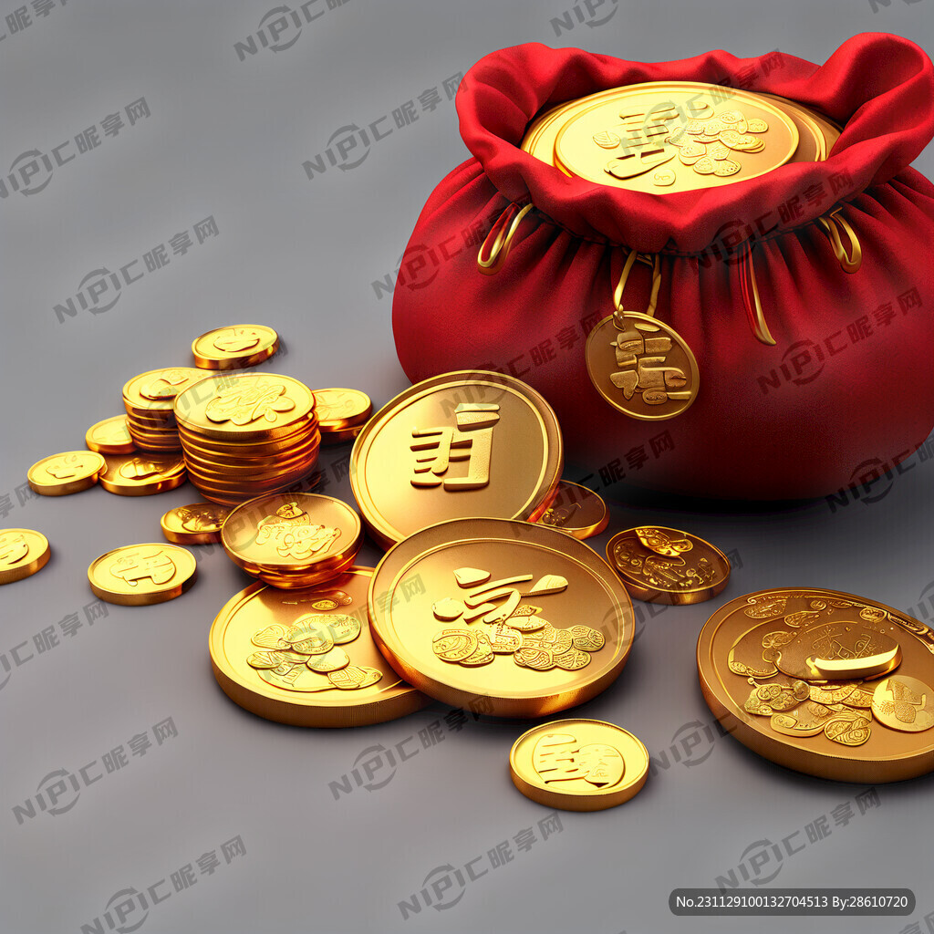 红色福袋 金元宝 金币 珠宝