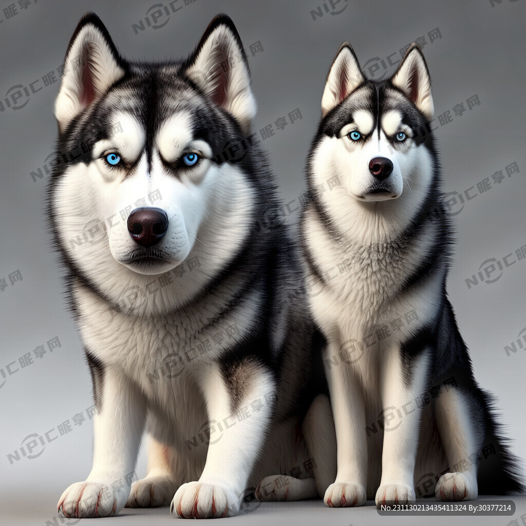 哈士奇端正坐姿正面