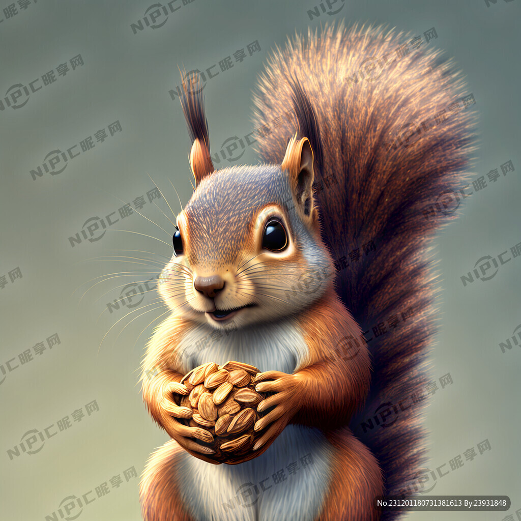手拿坚果的松鼠一个完整的松鼠可