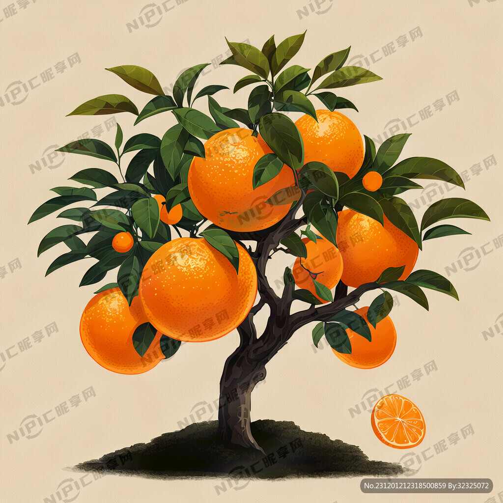 橙子插画 有果树果农 田园风格