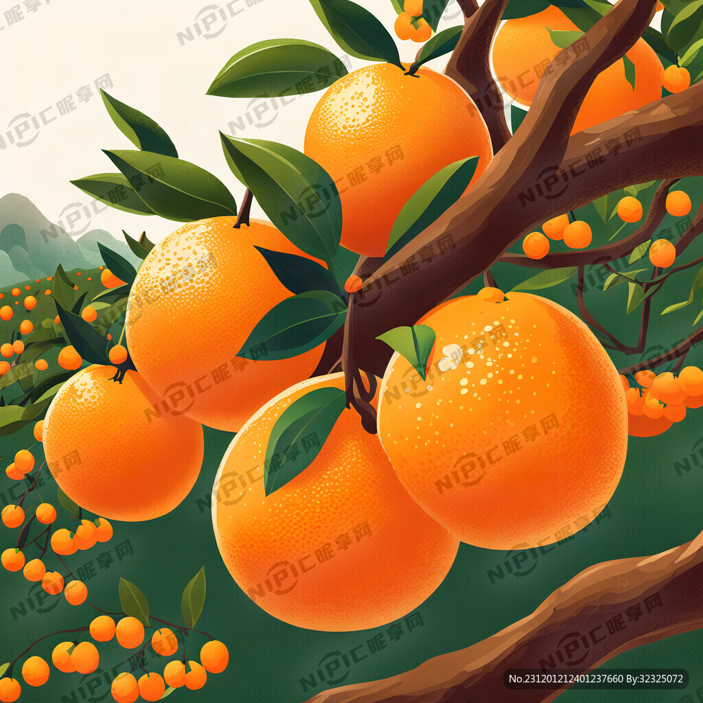 橙子插画 有果树果农 田园风格