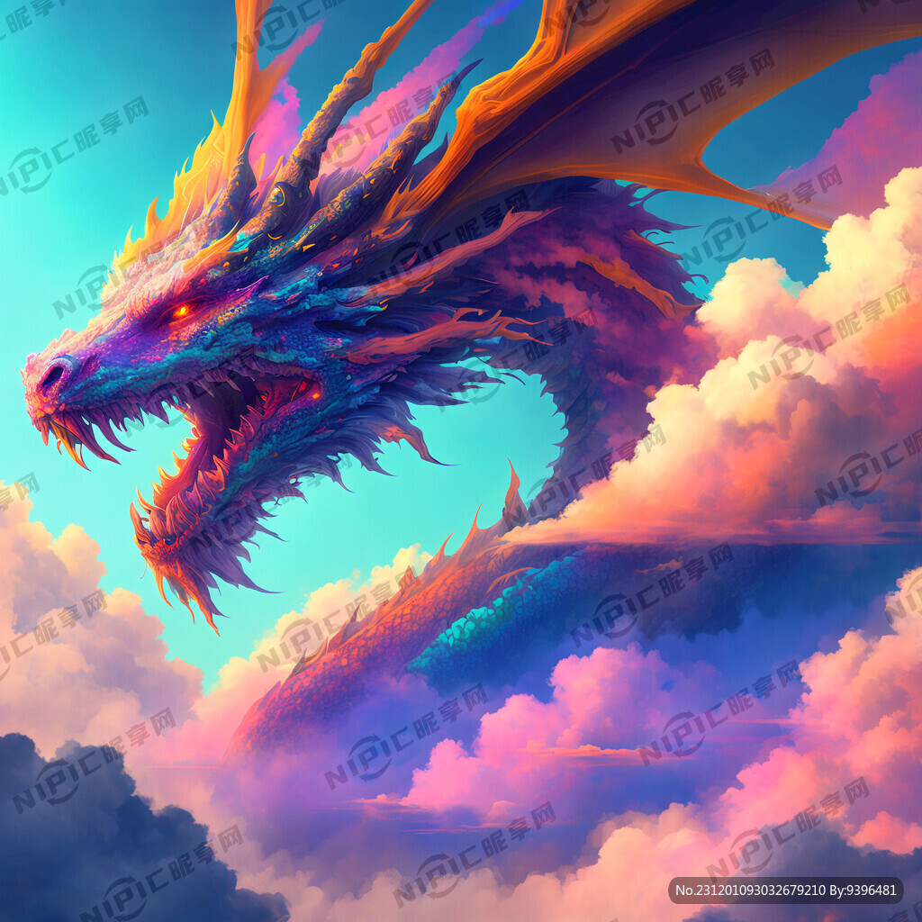 龙 科幻 天空 云朵 仙境