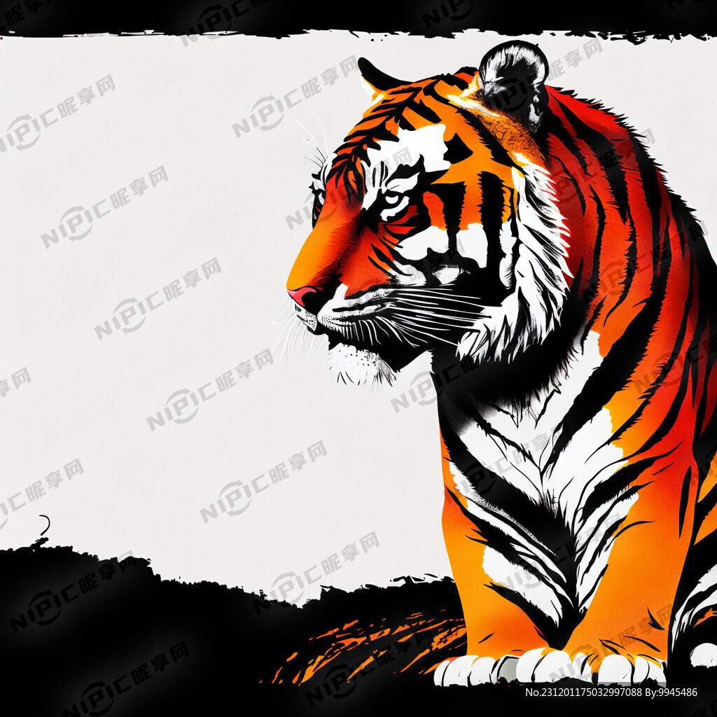 憨态的老虎 老虎剪影 单色的